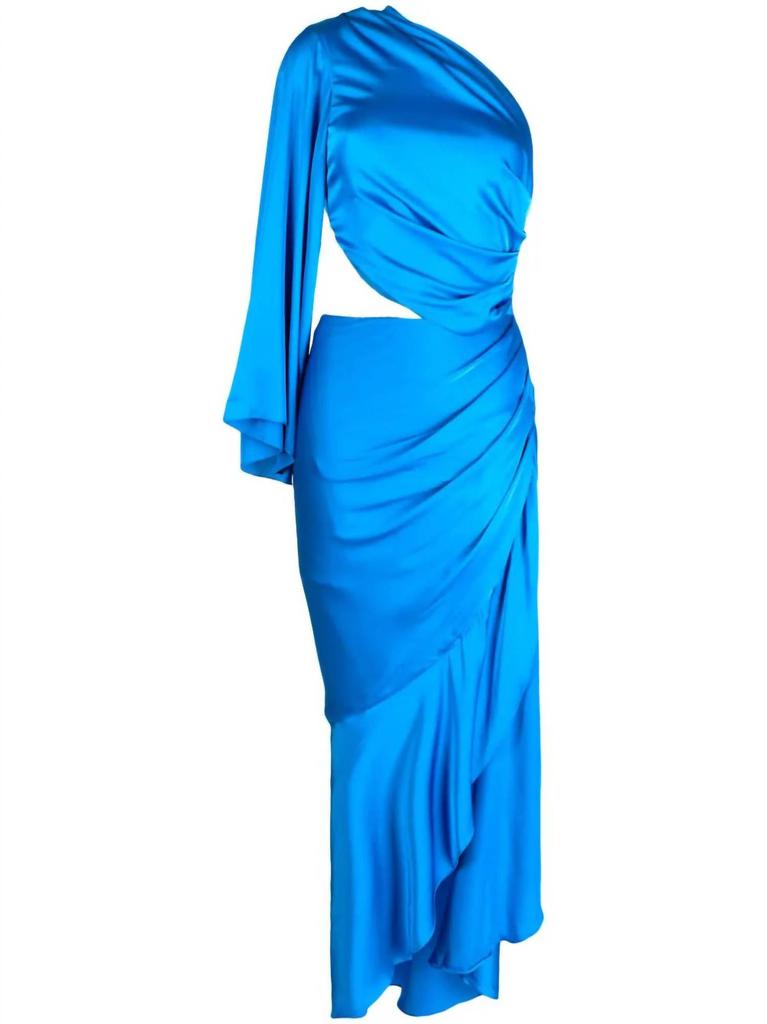 PatBO Women's One Shoulder Draped Asymmetric Satin Maxi Dress