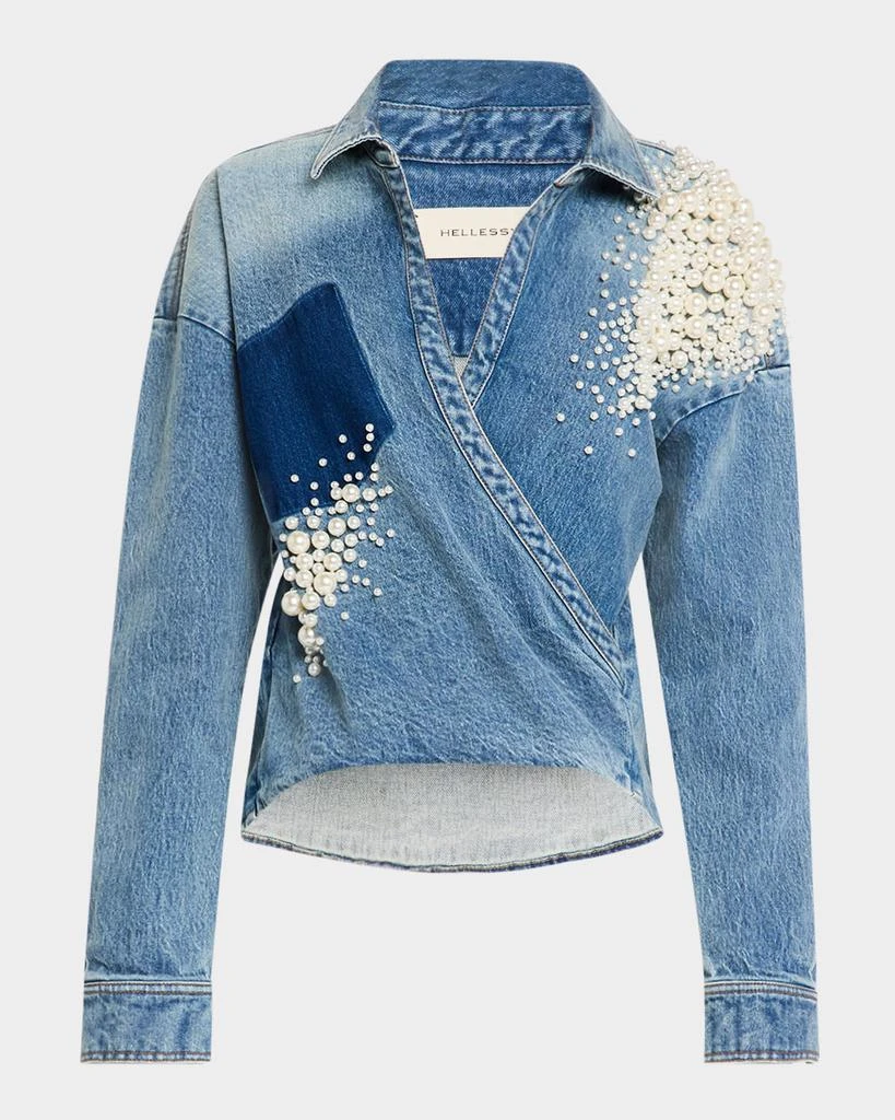 Hellessy Astro Embellished Denim Wrap Shirt 1