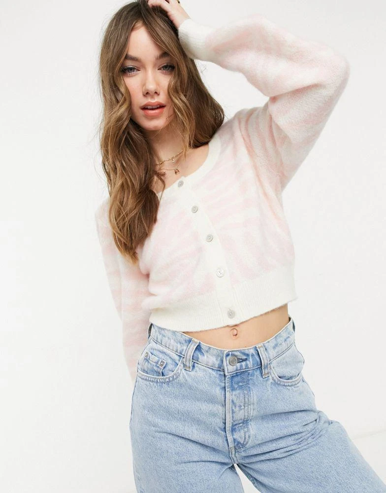 & Other Stories & Other Stories wool fitted waist cardigan in pink zebra print - PINK 3