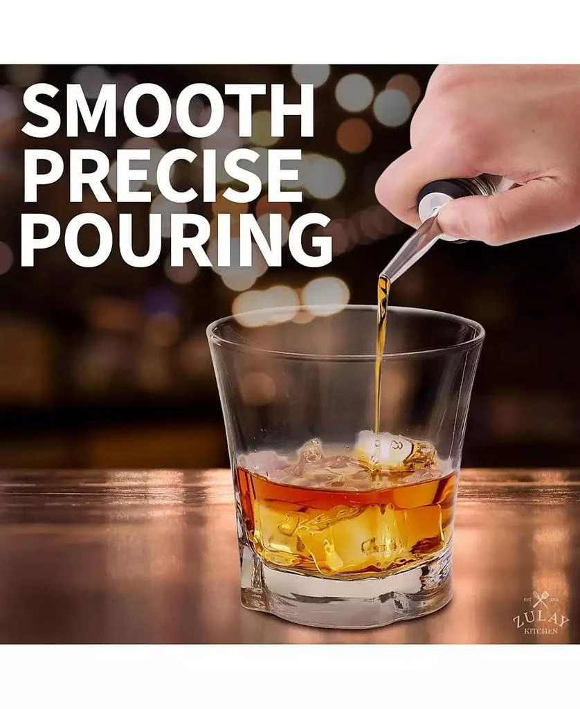 Zulay Kitchen Stainless Steel Liquor Pourers with Rubber Dust Caps - 6 Pack 6