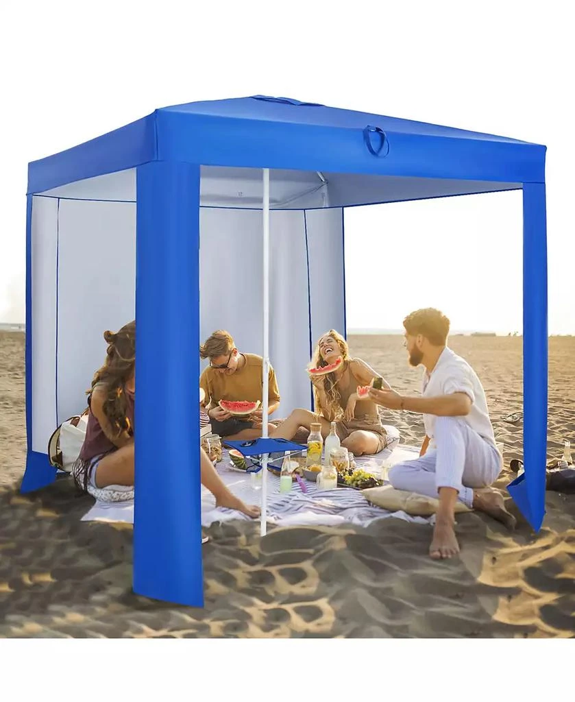 Costway UPF 50+ Beach Tent 6.6ft x 6.6ft Beach Cabana with Folding Table, 5 Sandbags 5