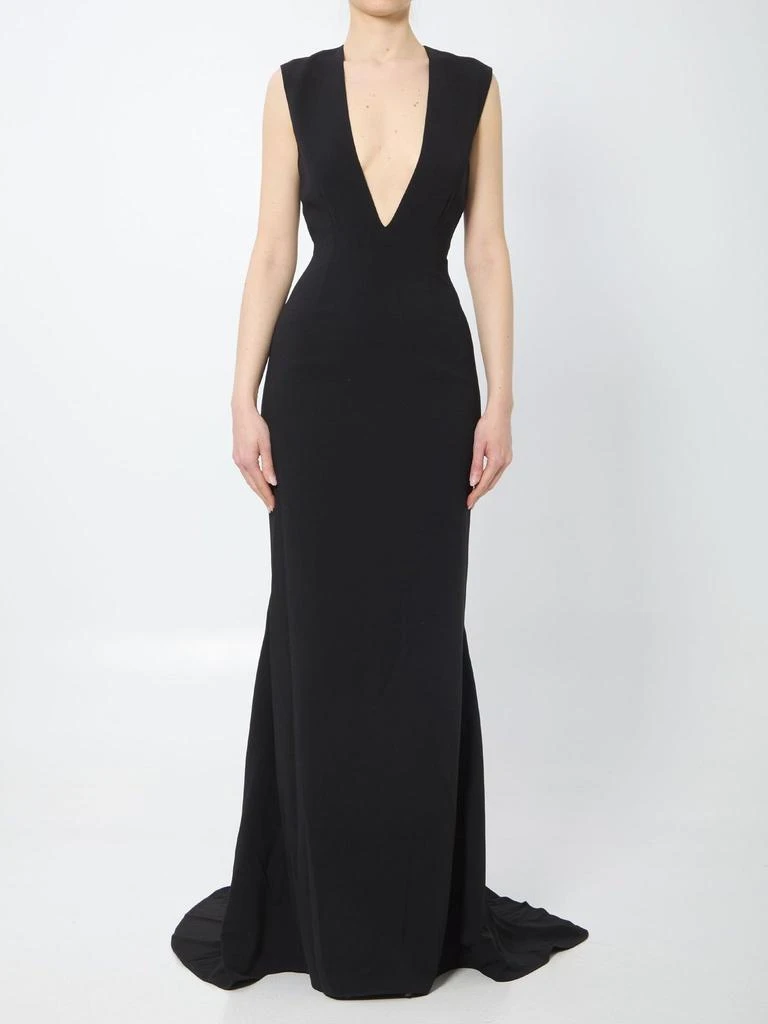 black plunge neck maxi dress V-neck Long Black Lace Prom Dresses with Slit Side – loveangeldress