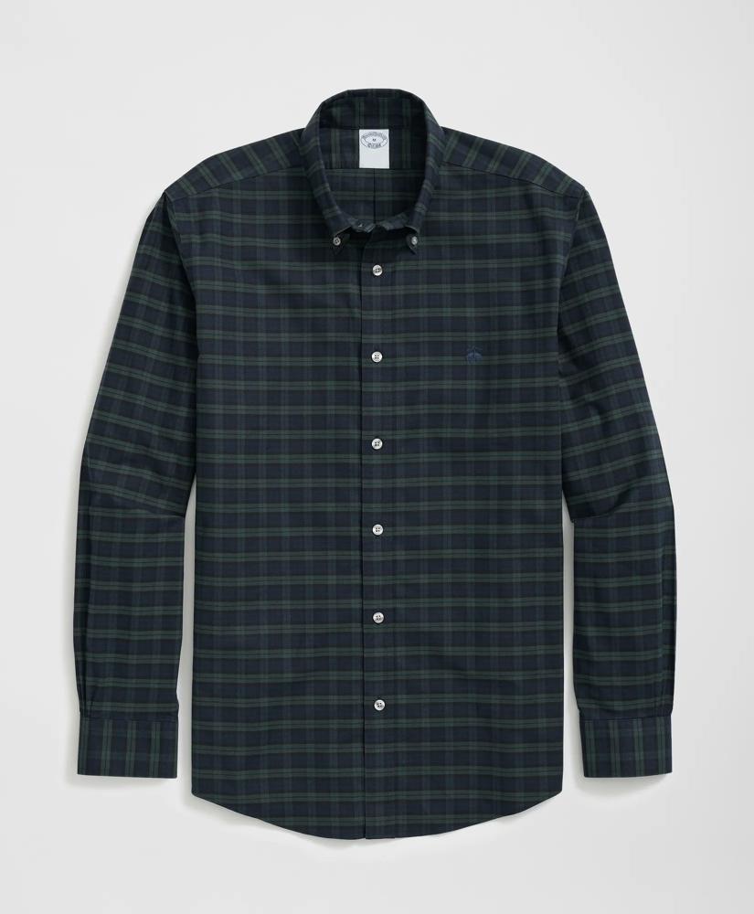Brooks Brothers Stretch Cotton Non-Iron Oxford Polo Button Down Collar, Black Watch Shirt