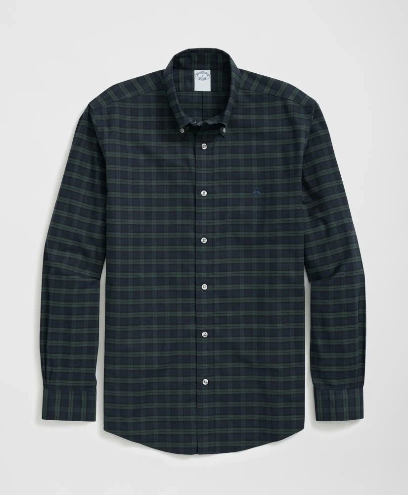 Brooks Brothers Stretch Cotton Non-Iron Oxford Polo Button Down Collar, Black Watch Shirt 1