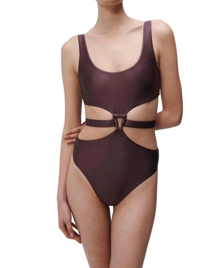 Jonathan Simkhai Emelia Satin Swim One Piece In Dark Chocolate 1