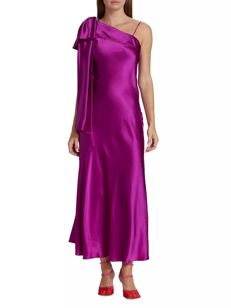 Rodarte Purple Silk Satin 1 Shoulder Dress With Bow Detail 3