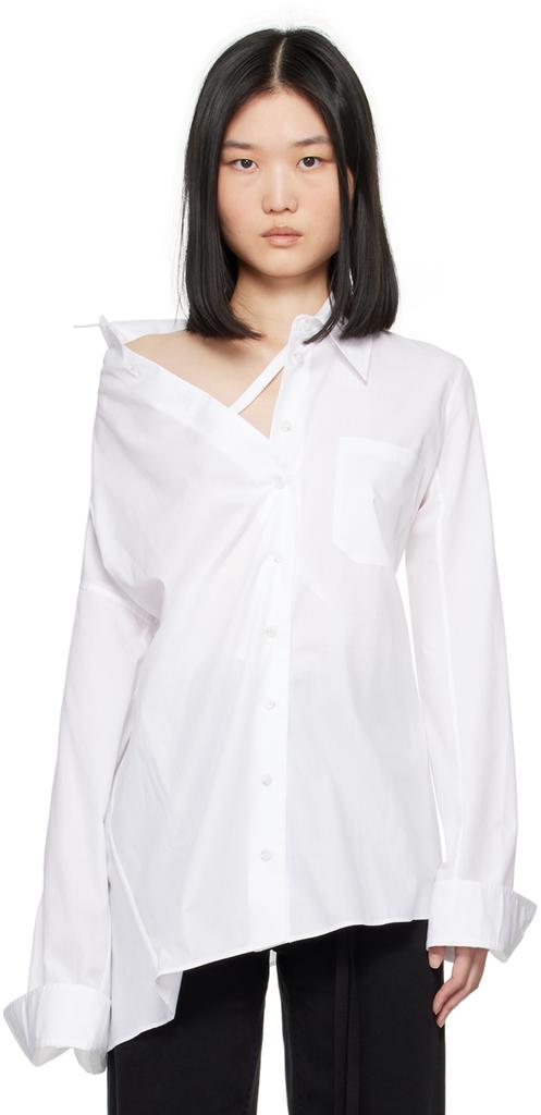 Ann Demeulemeester white draped asymmetric shirt with straps