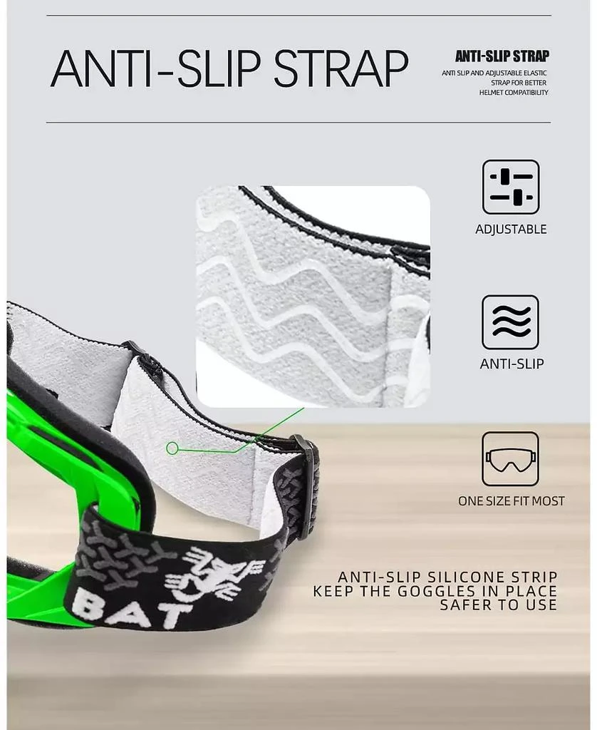 BATFOX Dirt Bike ATV Goggles Motorcycle Gear Riding Motocross Dirtbike 4-Wheeler MX DH Accessories Goggles Glasses for Men Women Youth UV400 Protection Dust-proof Anti-Slip Strap 6