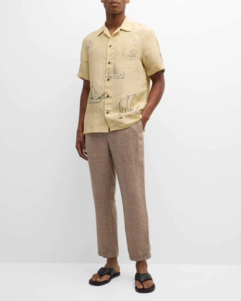 Brioni Men's Sail-Print Cotton Camp Shirt 3