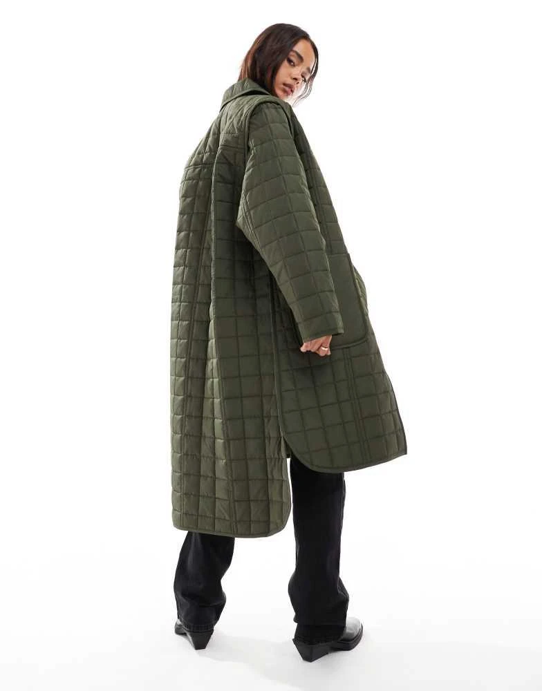 French Connection French Connection quilted longline jacket in khaki 2