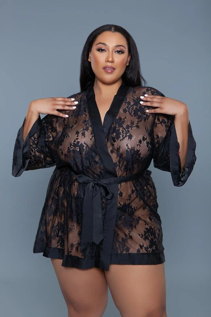 TRUEDAMES Elegant Lace 
Satin Tie-Front Robe