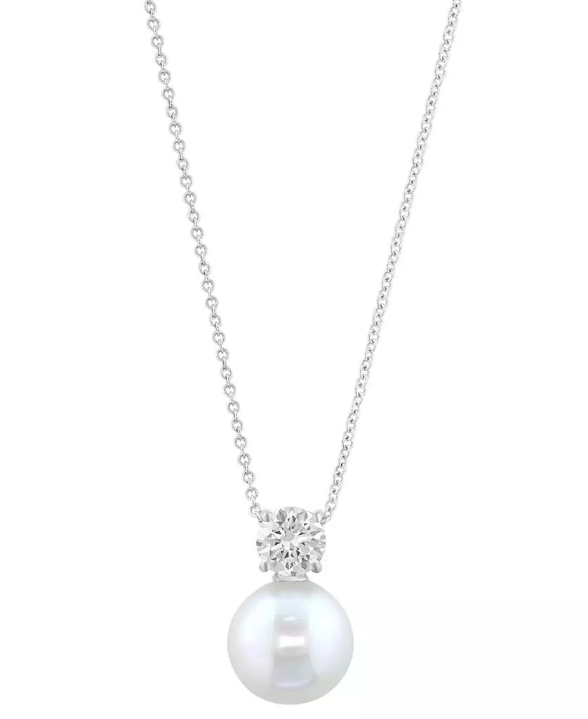 Effy Cultured Freshwater Pearl (11mm) and Lab Grown Diamond (3/4 ct. t.w.) Pendant Necklace in Sterling Silver 3