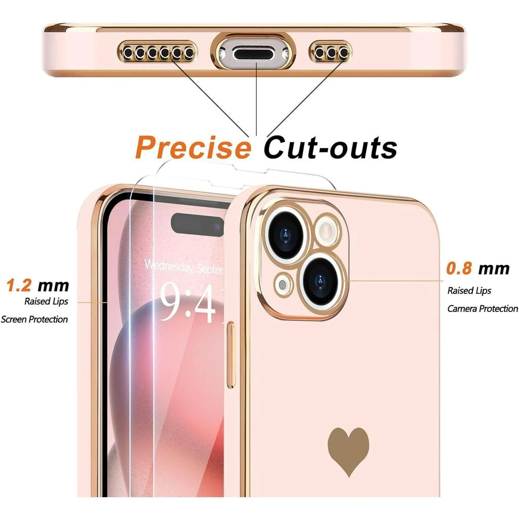 ENTRONIX Entronix Bundle Compatible with iPhone 14 - [Flexible] Glossy Heart Case 
2 Clear Screen Protectors 3