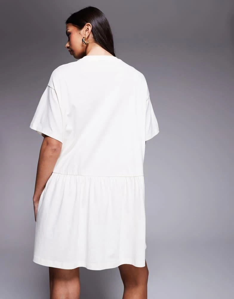 ASOS ASOS DESIGN short sleeve dropped waist peplum t-shirt mini dress in cream 2