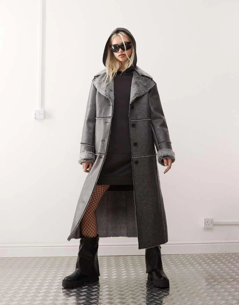 Reclaimed Vintage Reclaimed Vintage faux suede coat with fur trim 1