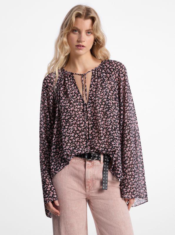 Michael Kors Floral Georgette Flared Sleeve Blouse