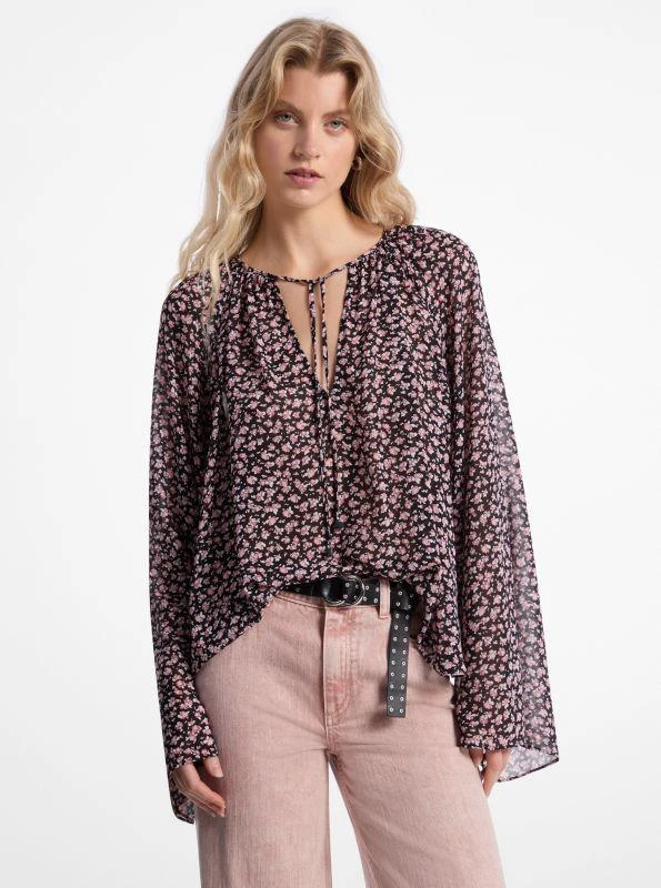 Michael Kors Floral Georgette Flared Sleeve Blouse 1
