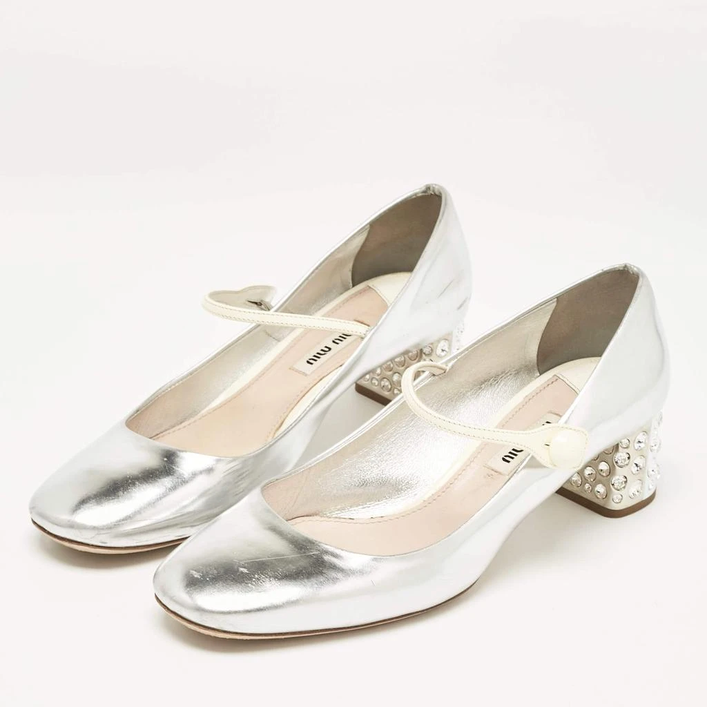 Miu Miu Miu Miu Silver Leather Mary Jane Pumps Size 37 2
