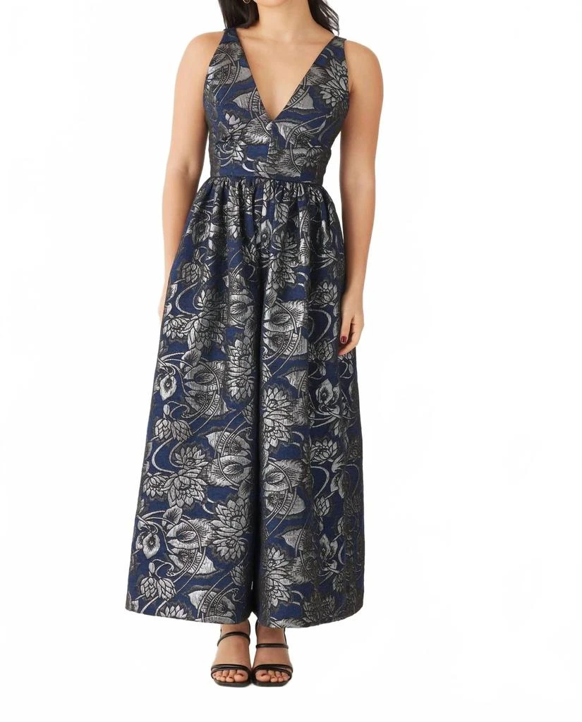 RoseVelvet Quynh Jumpsuit In Sapphire Brocade