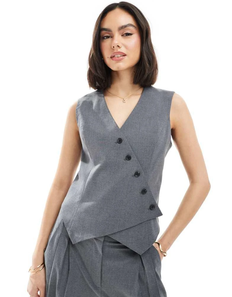 VERO MODA Vero Moda asymmetric waistcoat co-ord in dark grey melange 1