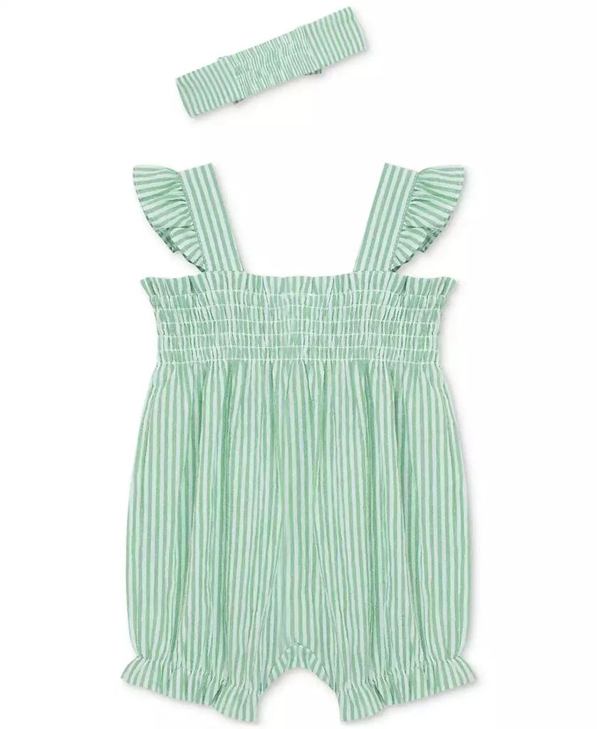Little Me Baby Girls Cotton Striped Floral Bubble Romper & Headband, 2 Piece Set 2