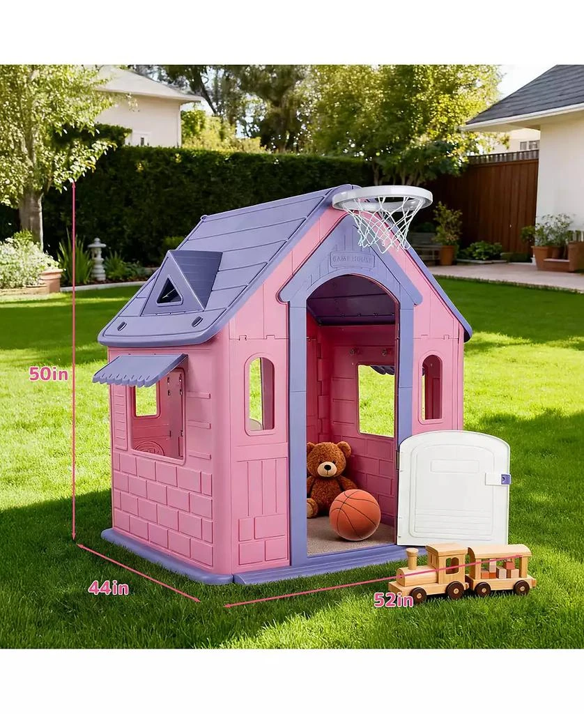 SUGIFT Large Kids Playhouse for Indoor Outdoor with Basketball Ring Toss Play and DIY Stickers for Girls Boys Ages 2 2