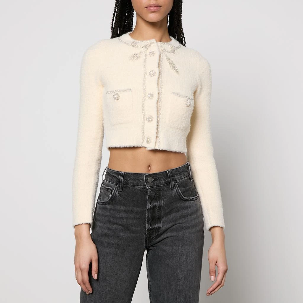 Self Portrait Embellished Brushed Knit Bow Cardigan 1