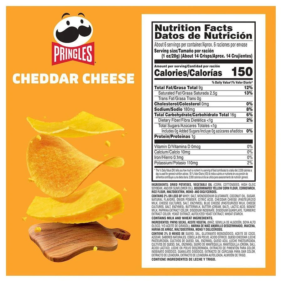 Pringles Potato Crisps Chips Cheddar Cheese 10