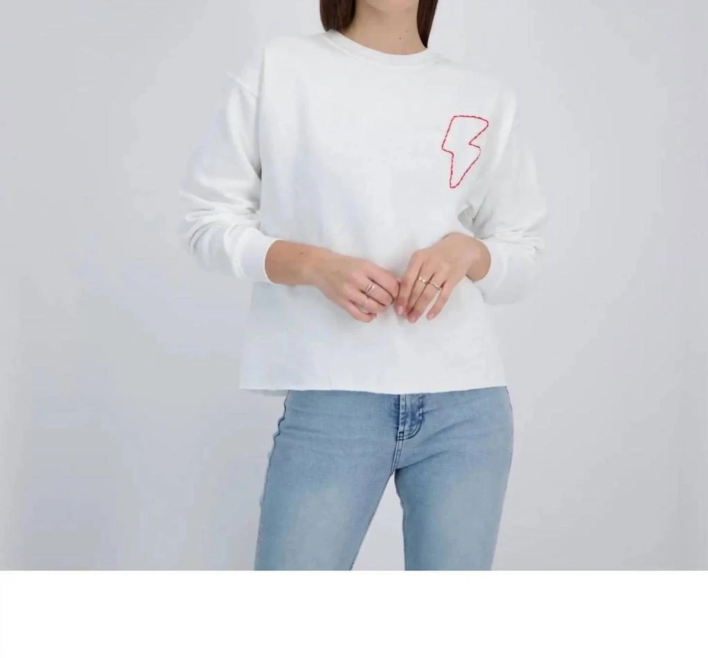 UNEMPLOYED DENIM Red Bolt Sweatshirt In White 2