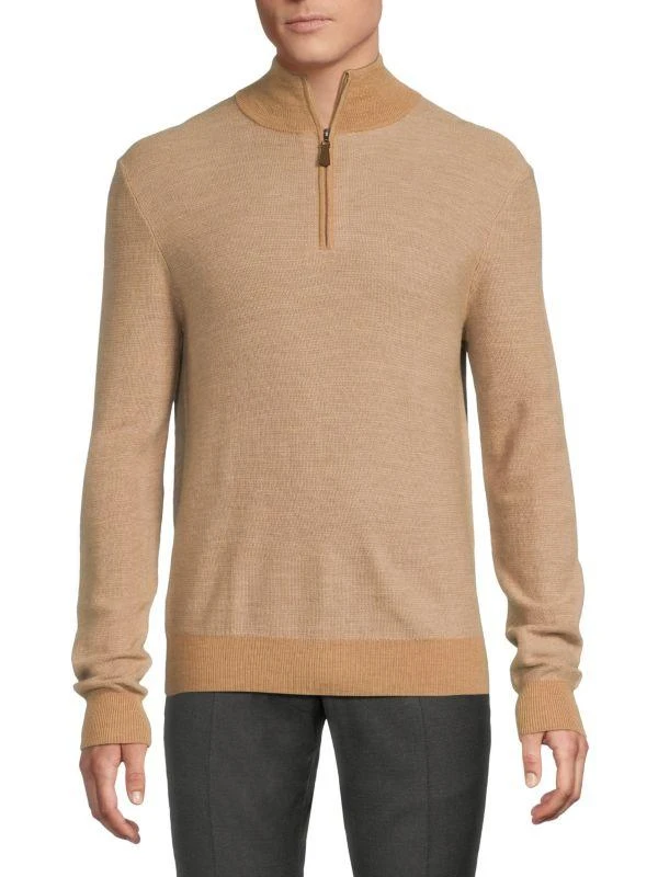 Bruno Magli Classic Fit Striped Merino Wool Quarter Zip Sweater 1