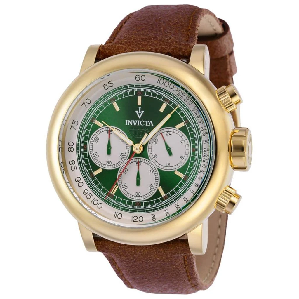 Invicta Invicta Men's Chrono Watch - Vintage Green and Ivory Dial Brown Leather Strap | 37783 1