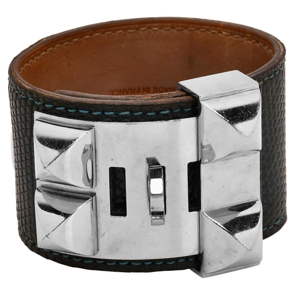 Hermes Hermes Blue Leather Lizard Collier de Chien Wide Bracelet 2
