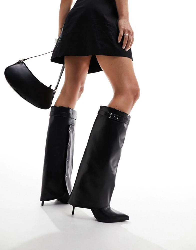 ASOS ASOS DESIGN Clearly high-heeled fold over knee boots in black 1