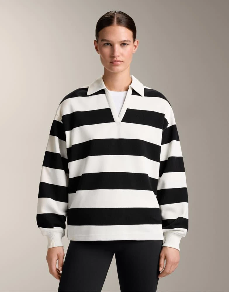 OYSHO OYSHO Striped piqué polo shirt with cotton in black