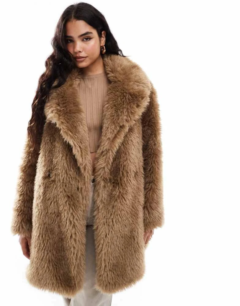 Stradivarius Stradivarius STR mid length faux fur jacket in brown 1