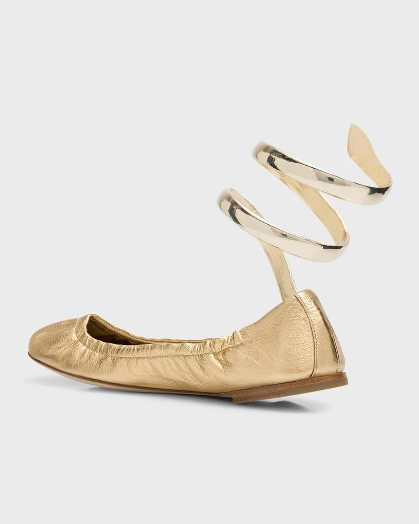 Rene Caovilla Metallic Snake-Wrap Ballerina Flats 3