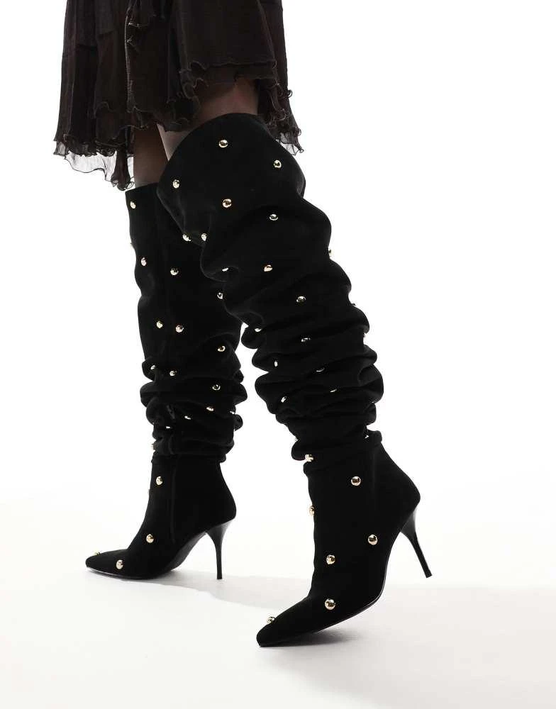 ASOS ASOS DESIGN Karma studded heeled over the knee boots in black 4