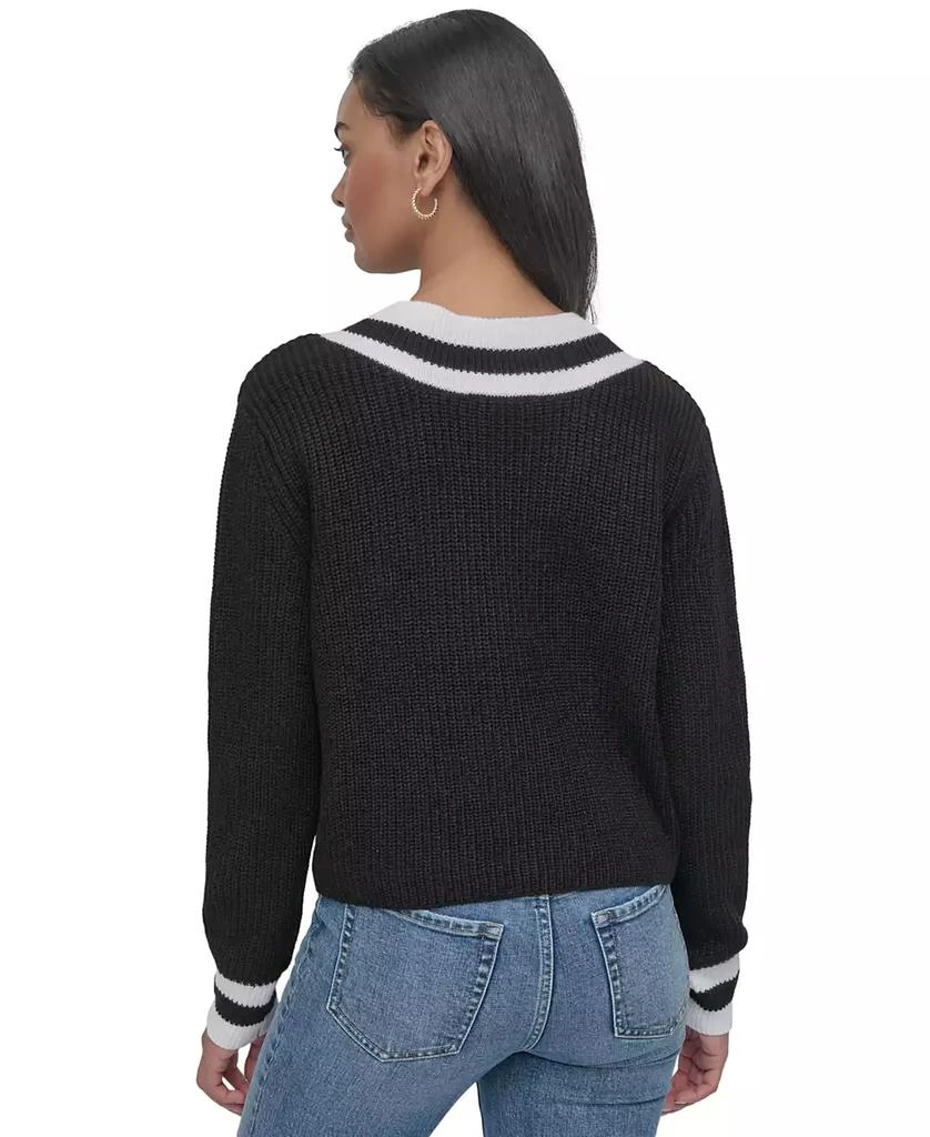 DKNY Women's Varsity V-Neck Relaxed Sweater 5