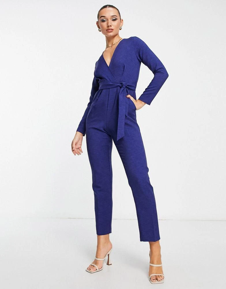 Closet London Closet London tie waist kimono jumpsuit in navy 4