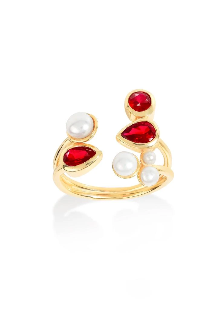 Tiramisu 14K Gold Plated Over 925 Sterling Silver Ruby
Pearl Asymmetric Ring