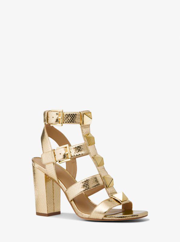 michael_kors Wren Studded Metallic Snake Embossed Leather Sandal