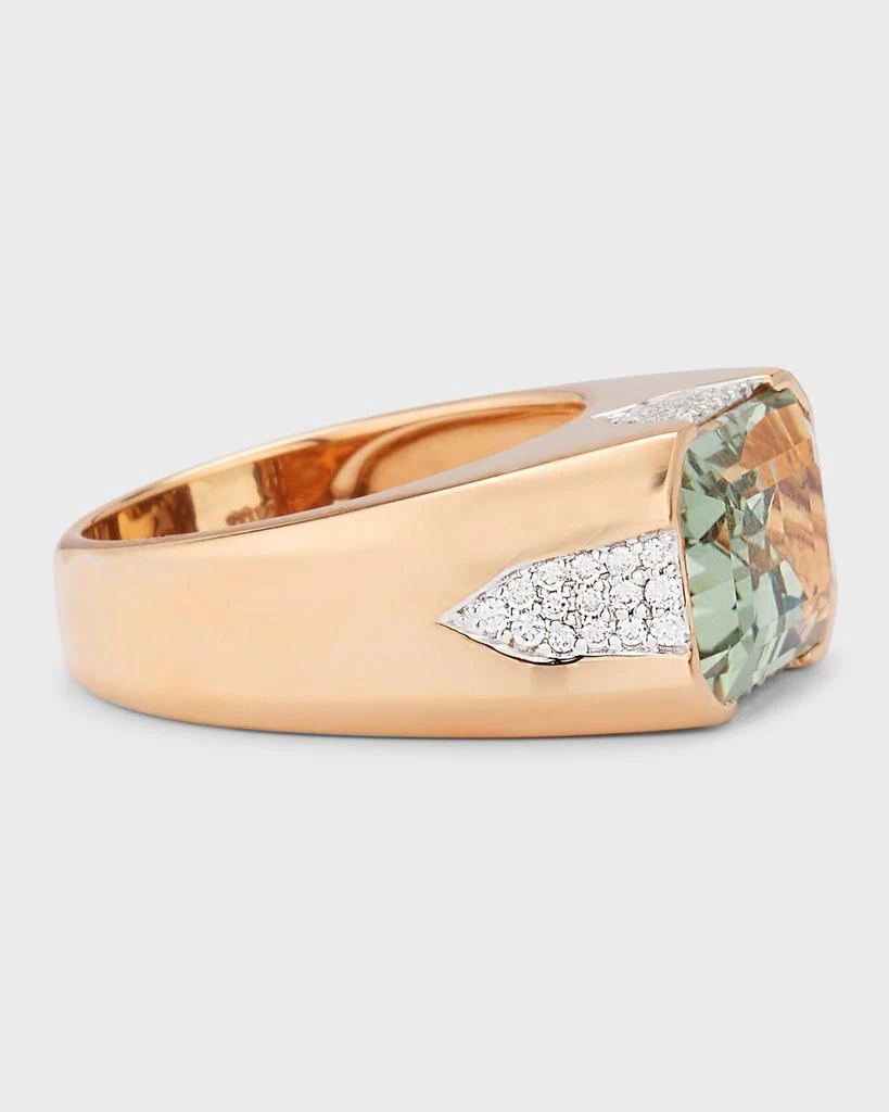 Piranesi 18K White and Rose Gold Emerald Cut Green Amethyst Ring with Pave Diamonds, Size 6.5 4