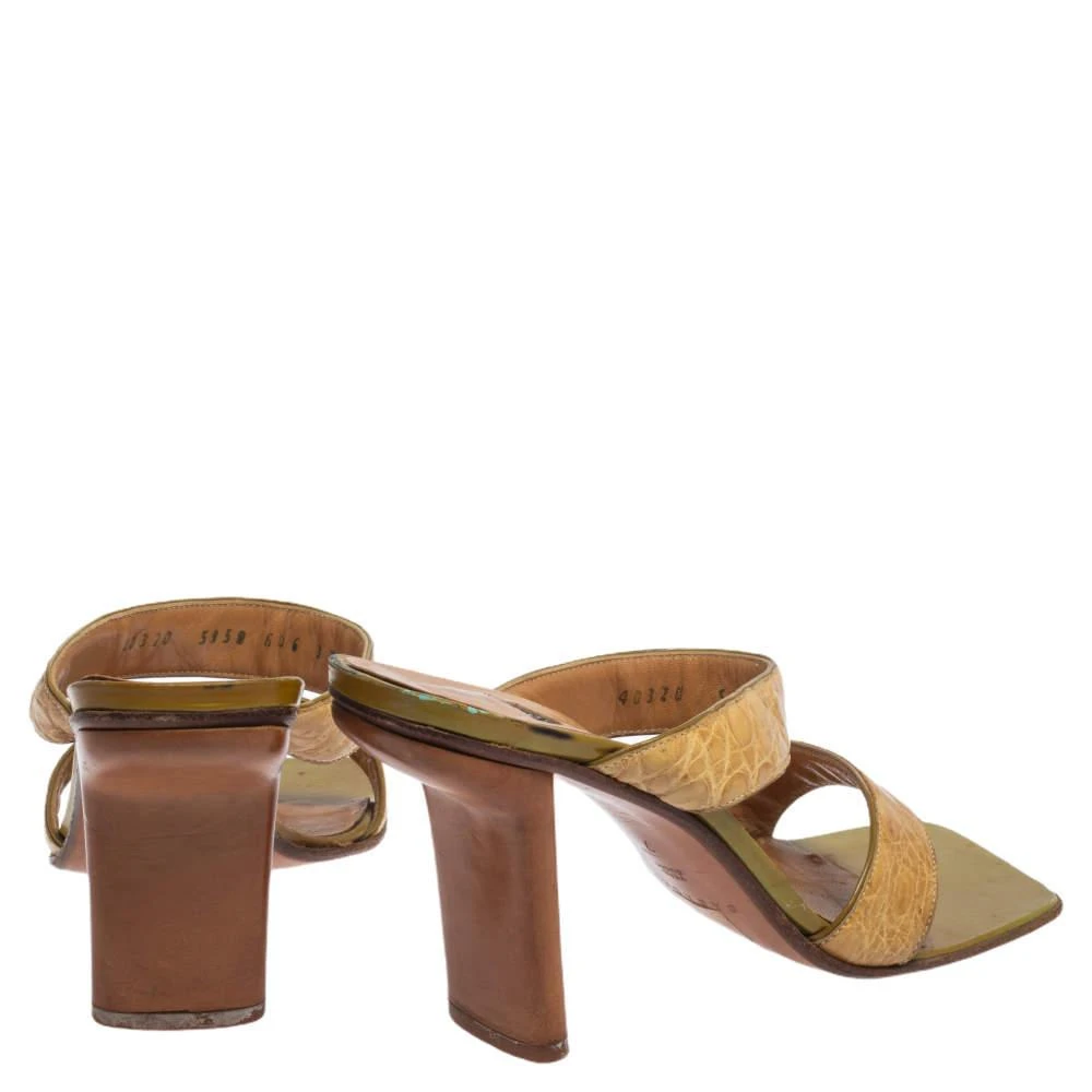 CASADEI Casadei Beige Croc Embossed Leather Square Toe Slide Sandals Size 37 5