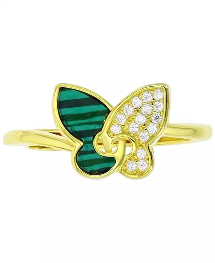 Macy's Lab-Grown Malachite & Cubic Zirconia Butterfly Ring in 14k Gold-Plated Sterling Silver 1