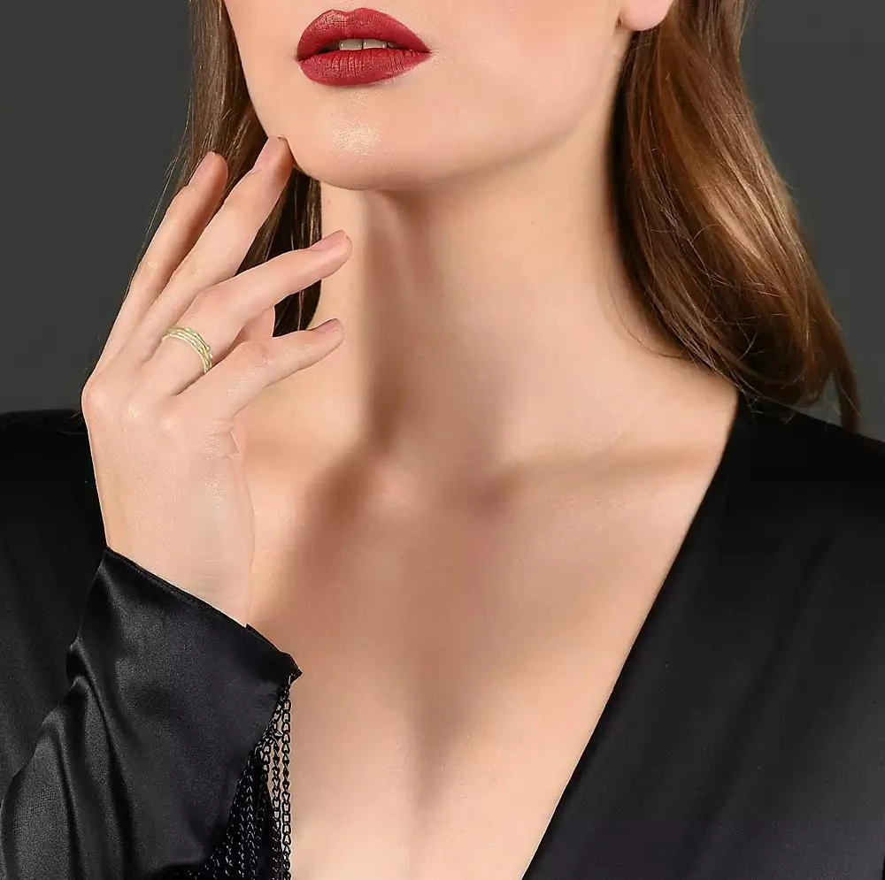 Rachel Glauber 14K Gold Plated with Clear Cubic Zirconia Wavy Open Band Ring 2