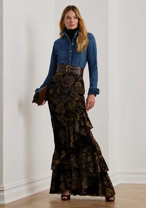 Ralph Lauren Ralph Lauren Floral Burnout Velvet Tiered Maxi Skirt 4