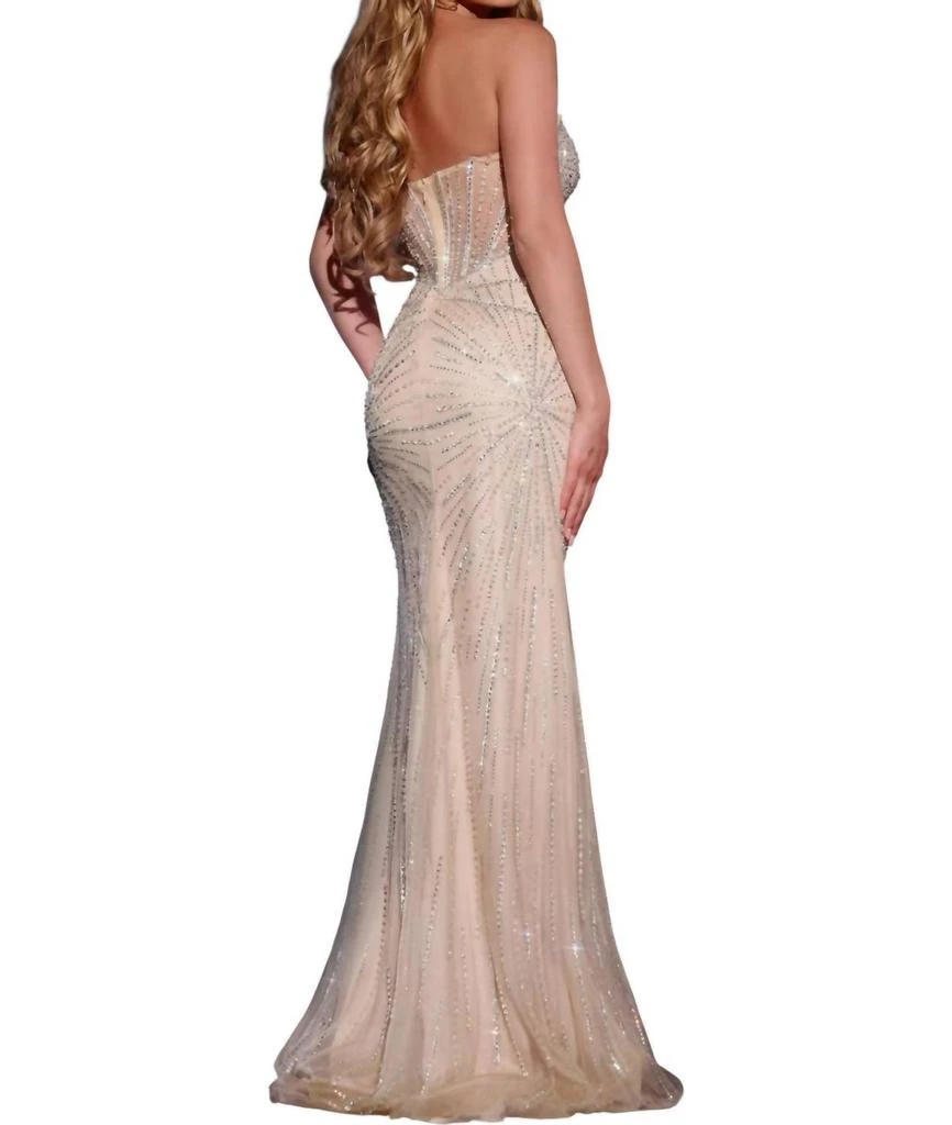 Jovani Jovani - Strapless Beaded Gown With Sheer Corset Top 2