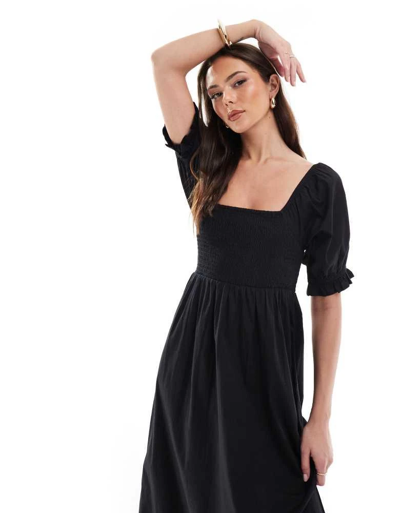 chinese dress ladies Roman Spot Print Shirred Bodice Midi Dress for Women UK - Ladies Autumn  Everyday Winter Holiday Round Neckline Comfy Long Sleeve Soft Flattering  Fit Frock Desk to Dinner Gowns
