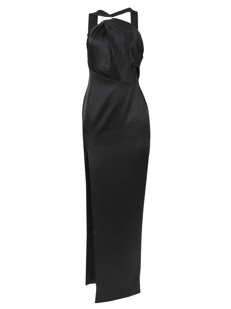 RASARIO Draped Satin Asymmetric Cut-out Gown With Ring 1