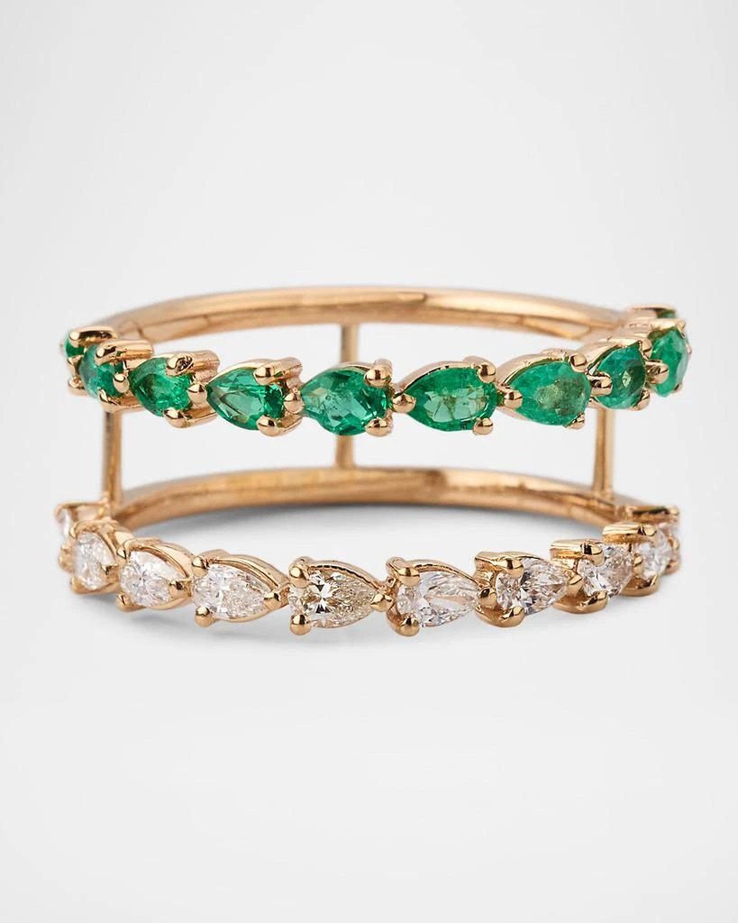 LANA Green Emerald and Pear Diamond Double Band Ring, Size 6